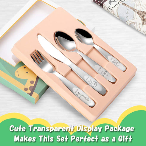 Kids Silverware Set - Toddler Utensils 18/8 Stainless Steel, 4PCS Fork, Spoon & Knife Cutlery for Age 3+