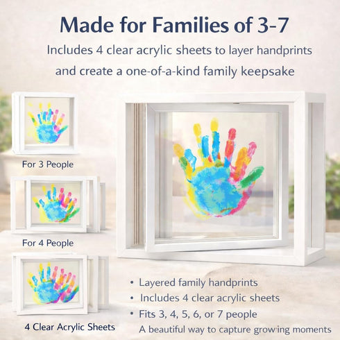 Family Handprint Frame Kit, Dual Rotating Photo & Handprint Display, DIY Keepsake Craft with Wooden Frame, Non-Toxic