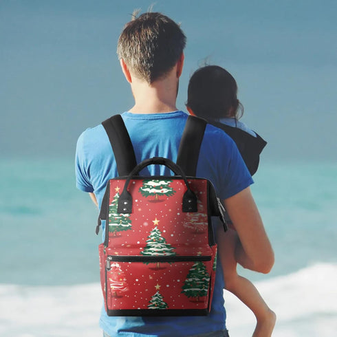 Hsnar Backpack Red Christmas Tree Waterproof Diaper Bag Large Capacity Baby Bag with Stroller Straps, Multi-Pocket