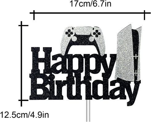 Video Game Cake Topper - Game Controllers Happy Birthday Cake Decorations - Glitter Gaming Cake Topper for Boys Video Game Party (Controller PS5)