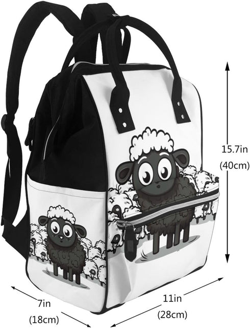 QSMJKLD Backpack Mommy Daypack Cartoon Black White Sheep Diaper Bag with Changing Pad, Pacifier Holder - Multifunction