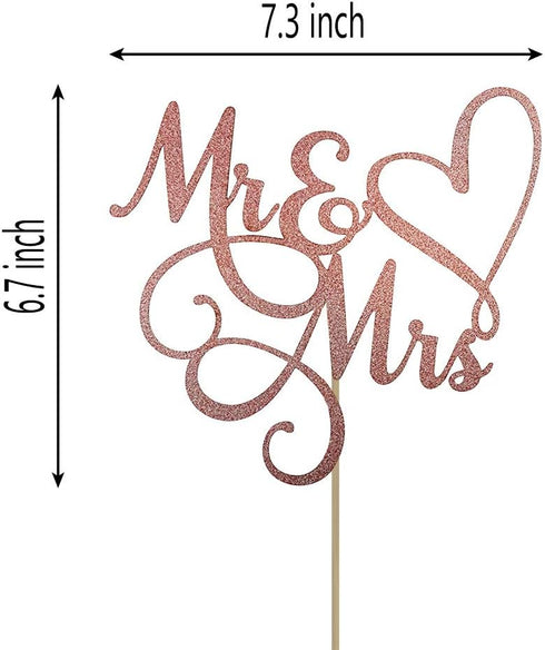 Mr and Mrs Cake Topper, Bride and Groom Sign Wedding Engagement Decorations, Double-faced Rose Gold Glitter