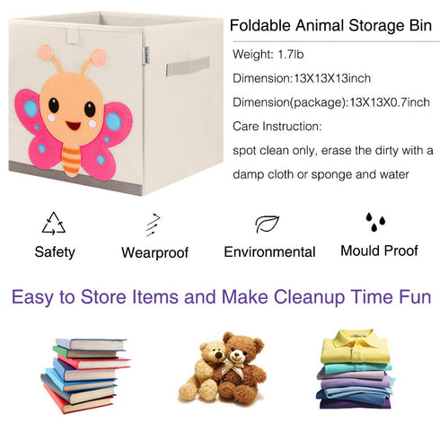 CLCROBD Foldable Animal Cube Storage Bins, Fabric Toy Box/Chest/Organizer for Kids Nursery, 13 inch (Butterfly)