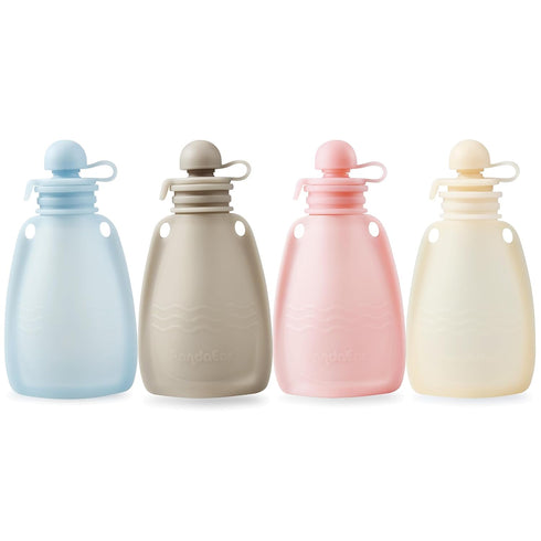 4 Pack 5 oz PandaEar Reusable Silicone Baby Food Pouches, Squeeze Pouches for Toddler Kids, BPA-Free Silicone