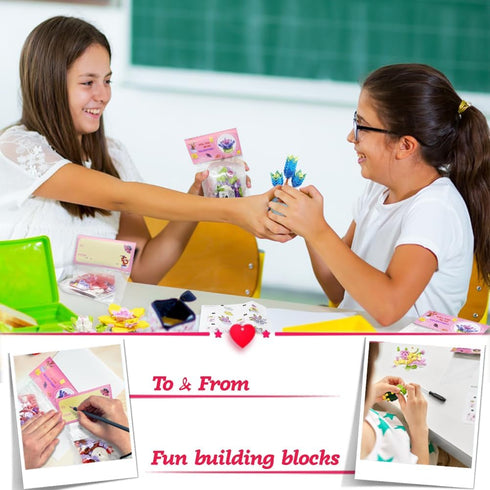 WODMAZ 24 Packs Valentines Day Cards with Plant Building Blocks, Succulents Flower Toys Valentines Day Gifts for Kids