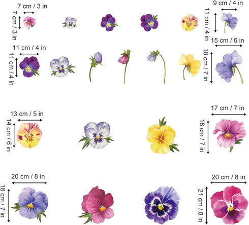 Pansy Flowers Wall Stickers, DIY Floral Wall Decals Art Decor for Kids Girls Bedrooms, Living Room