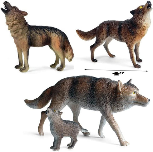 Gemini&Genius Howling Wolf Animal Toys - Family Playset with Realistic Gray Wolf Toy Figurines, Ages 3+ (4 Pcs)