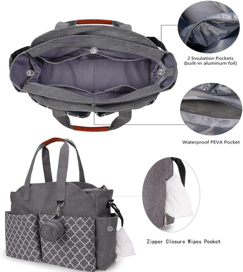 Lmbabter Multi-Function Diaper Bag Tote with Changing Station
