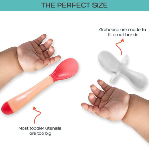 Grabease Toddler Utensils Set - White Toddler Spoons and Forks, Baby Silverware for Self-Feeding, BPA-Free