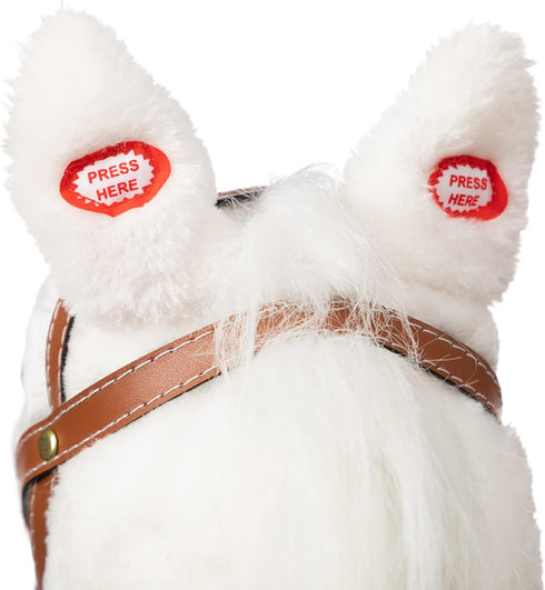 HollyHOME Stick Horse Plush Handcrafted Hobby Horse with Wood Wheels, Neighing and Galloping Sounds, White, 36 Inches
