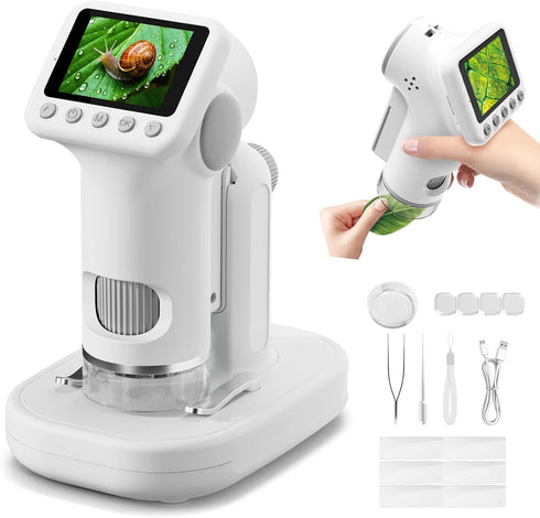 HEWEIMEI 1600X Microscope for Kids, 4K 2.0" Screen Kids Microscopes with Slides Kit