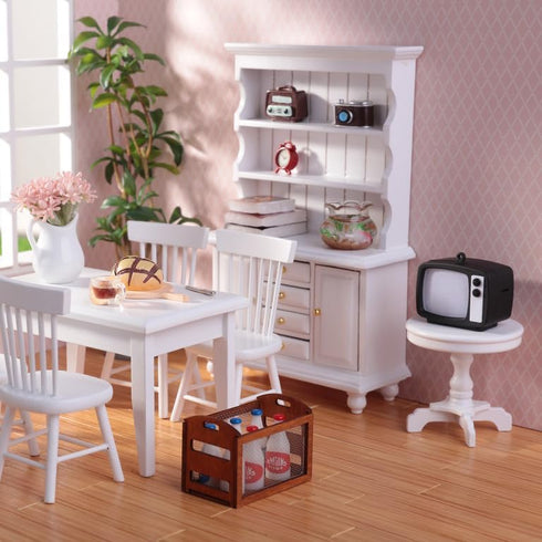 Minamzee 1/12 Set, 11Pcs Dollhouse Cabinet Dollhouse Miniature Wooden Bookshelf with Accessories (Alarm Clock, Fish
