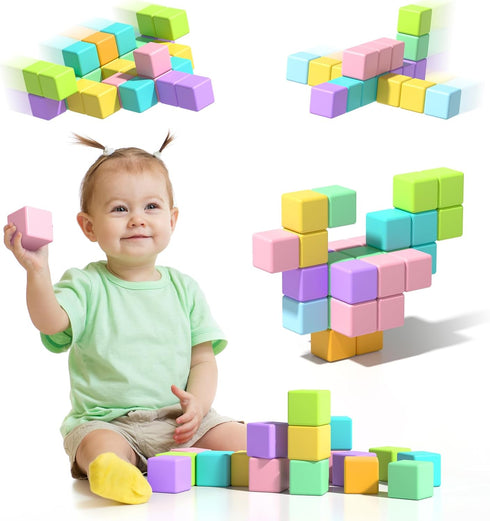 Magnetic Blocks for Toddlers 1-3, 56PCS 1.34in Large Macaron Magnet Building Cubes