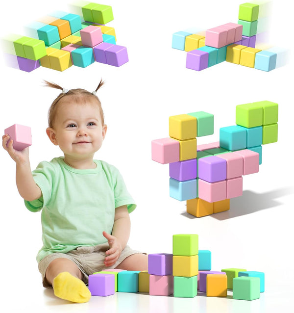Magnetic Blocks for Toddlers 1-3, 56PCS 1.34in Large Macaron Magnet Building Cubes