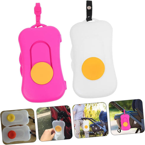 HAKIDZEL 2-Pack Portable Wipe Dispenser Silicone Button Travel Wipe Holder Refillable Outdoor Tissue Box Waterproof