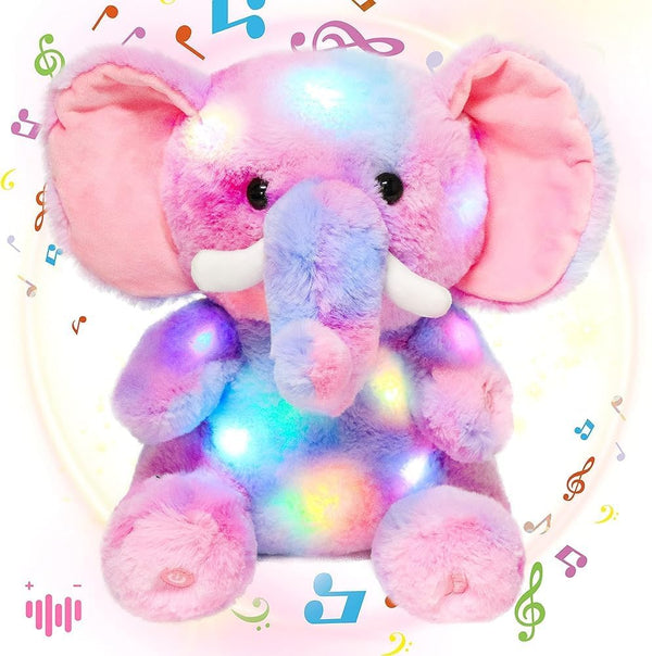 Hopearl Colorful LED Musical Stuffed Elephant Light up Singing Plush Elephish Adjustable