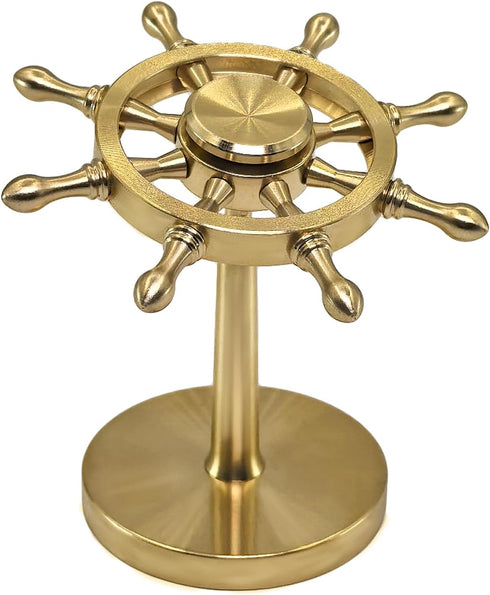 Brass Spinner Ship Wheel, Kinetic Desk Toy Spin with Stand, High Speed
