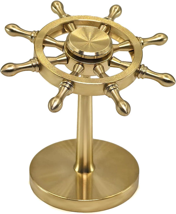Brass Spinner Ship Wheel, Kinetic Desk Toy Spin with Stand, High Speed