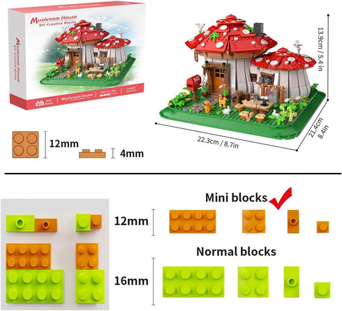 Set 1621pcs RAVAYO Mushroom House Building Blocks - Unique Design Creative Building Toy for Adults and Teens Mini Brick