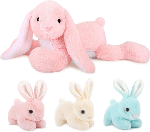 MaoGoLan 4Pcs Giant Bunny Stuffed Animal with 3 Babies Inside, 24" Pink Easter Bunny Plush Toys