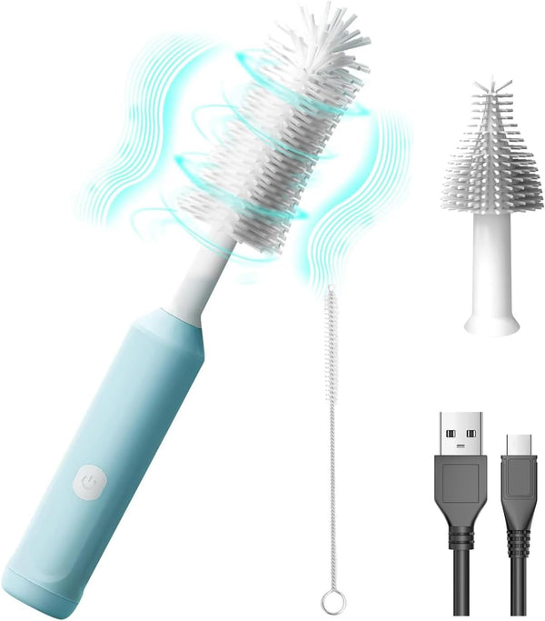Electric Baby Bottle Brush Cleaner - Rechargeable Silicone Brushes Set with Replaceable Brush Head