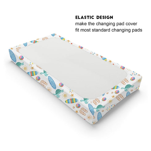 Boho Summer Beach Surf Changing Pad Covers, Colorful Surfboard Sun Turtles Sheets for Boy Girl, 32''x16''