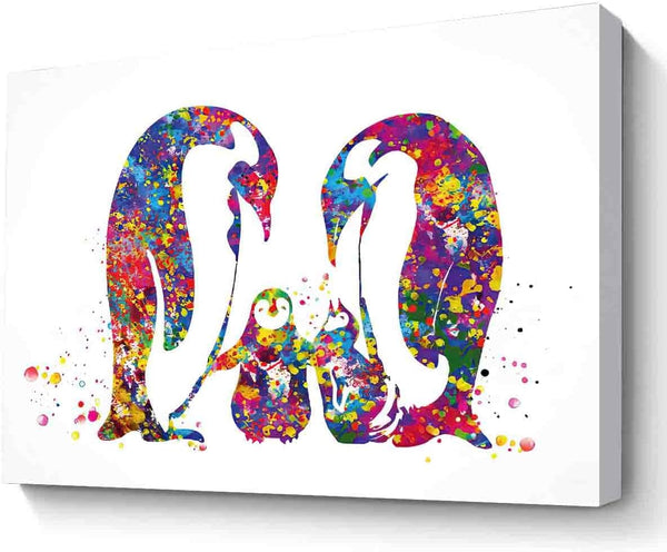 MBARE Watercolor Art,Penguin Family Two Baby Watercolor Art Print Wedding Gift Love Nursery