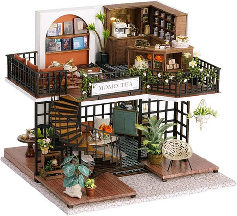 LannsoDIY Dollhouse Miniature Wooden Furniture Kit, Dust Proof Cover and Music Box, Handmade Wooden Dollhouse Toys
