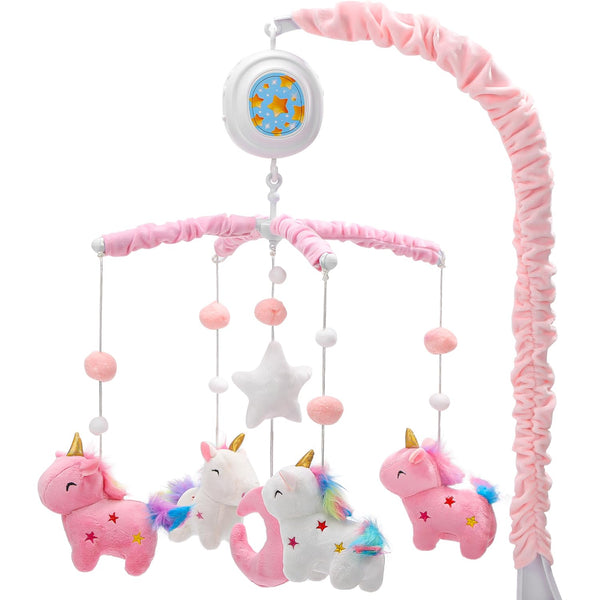 Unicorn Baby Crib Mobile for Girls with Music Box (100+ Lullabies), Rotating