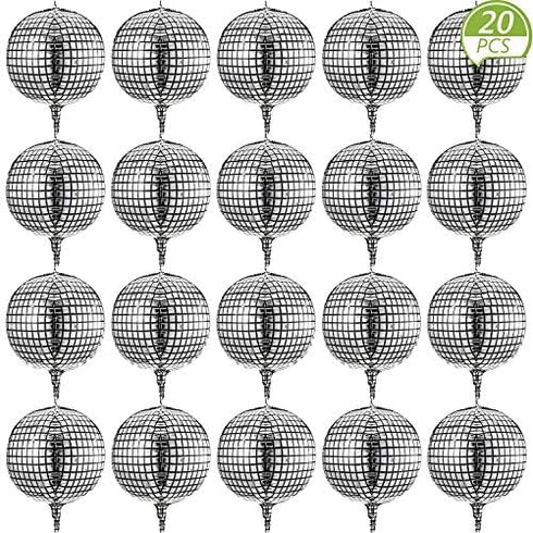 Gejoy 20 Pcs Large 22 Inch Disco Ball Balloons, 4D Round Laser Foil Metallic Mirror for 70s 80s Party Decorations