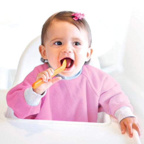 Kiddologic 6-12 Bibit-all Baby Feeding Bib, Long Sleeves with Ribbed Cuffs and High Collar, Stretchy Pullover Smock