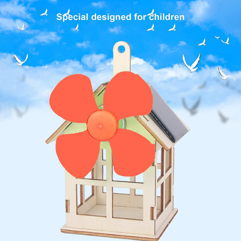 Windmill Wooden House Experiment Toy, Solar Powered DIY Kids Science Educational Experiment Toy