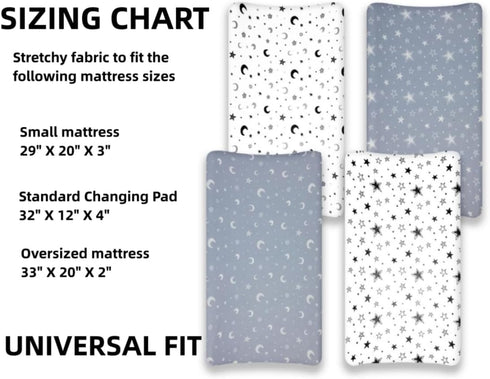 FIGEPO 4 Pack Set Star and Moon Neutral Unisex Fitted Baby Sheets for Baby Boys or Girls (Changing pad Cover)