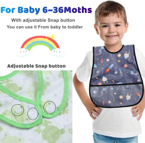 6-36M Baby bibs Waterproof Toddler bib - Feeding bib with Pocket for Infant Boy Girl Washable