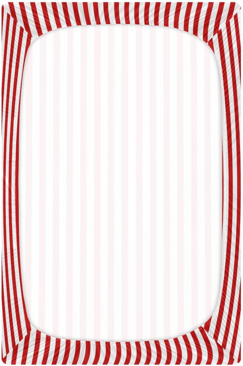 Jihqo 52" 28" Red White Stripes Crib Sheets for Boys Girls Soft Breathable Mini Crib Sheets for Baby x