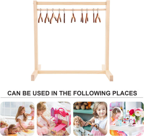 Zerodeko Doll Garment Rack with 10 Pcs Wooden Doll Clothes Hangers, Doll Closet Accessories for Dollhouse