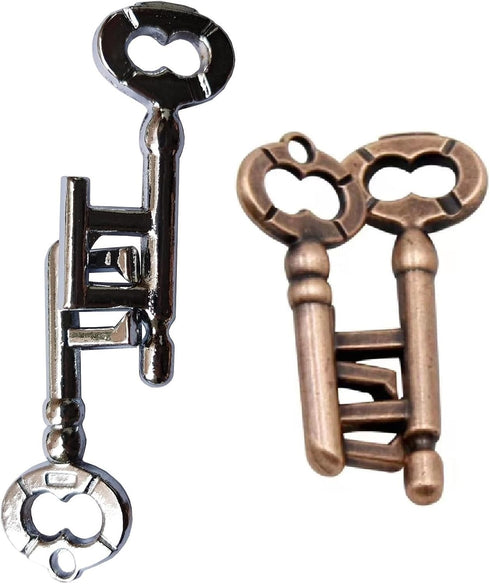 GINFH 3D Brain Teaser Unlock Interlocking Metal Hole Lock Puzzle - Adult Educational IQ Toy (Gold Silver Key)