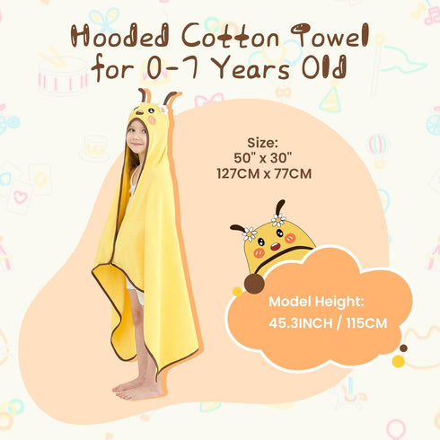 50x30 Inches Style Quarters Yellow Bee Hooded Towel for Kids Soft Cotton, Embroidered, Absorbent Baby Bath Towel Quick