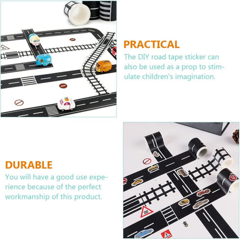 Toyvian Road Race Track Sticker Roll - Removable Tape for Toy Cars and Trains, Stick to Floors and Walls