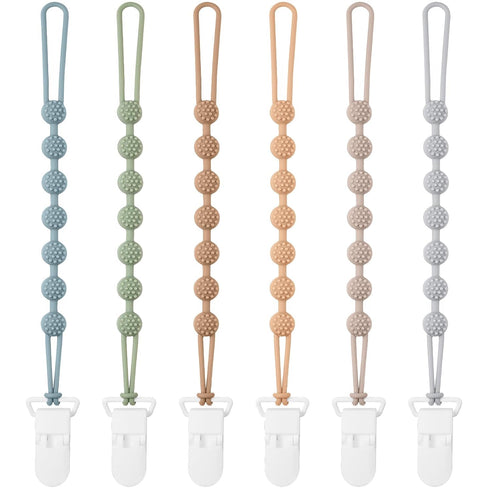 Eascrozn Baby Pacifier Clip, 6 Pack Silicone Pacifier Holder with One Piece