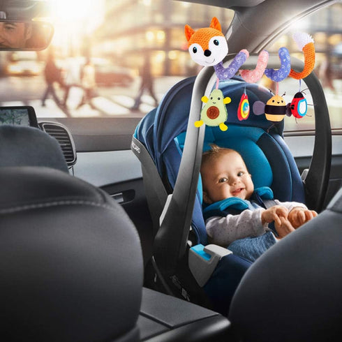 Car Seat Toys, Baby Plush Spiral Hanging Toys for Stroller, Crib Bar, Bassinet, Car Seat Mobile with Music Box, BB