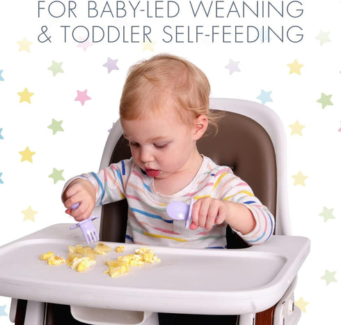 Nooli Toddler Utensils, Toddler Forks, Silicone Baby Spoon, BPA Phthalates-Free, Dishwasher Safe, Lavendar