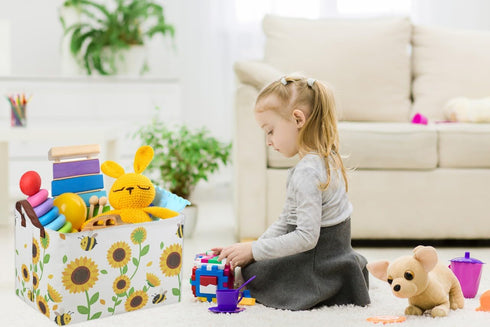 DDBASKET Rectangular Sunflower Baskets Gift Basket Empty Girls Basket Kids Storage Bin Baby Toy Organizer Box Love Room