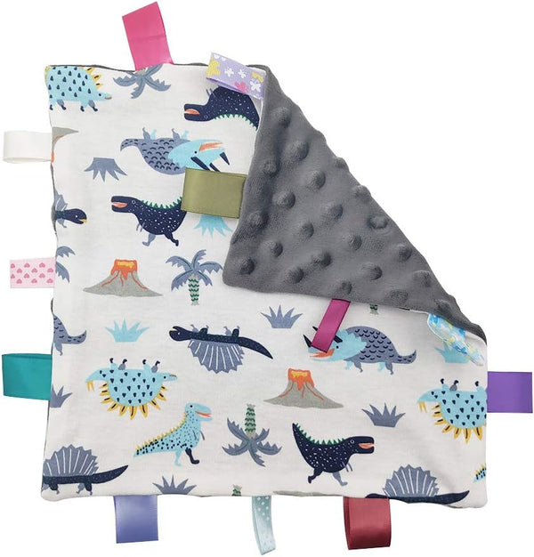 Inchant Baby Boy Tag Security Blanket - Grey Small Blanket with Colorful Tags for Newborns and Toddlers