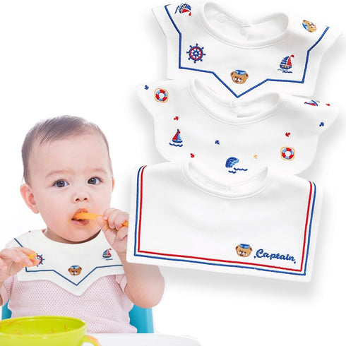 Sailor Baby Bibs 3 Pack, 360° Rotate Pure Cotton Muslin Bibs for Teething and Drooling, Adjustable with Snaps