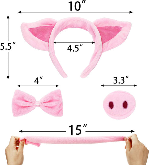 Norme Pig Costume Set - Ears, Nose, Tail, and Bow Tie, Pink Fancy Dress Kit Accessories for Kids