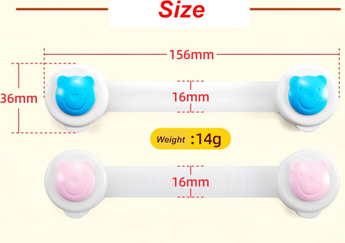 4 Pack Fridge Lock for Kids - Child Safety Straps Locks No Drilling Bear Model Cabinet Locks with Strong Adhesive Tape