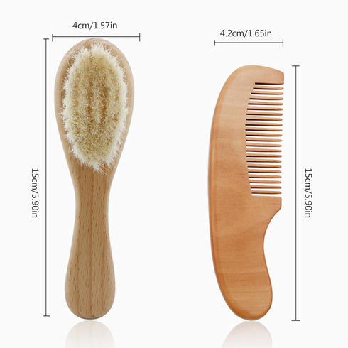 Sxett Infant Hair Brush Portable Wooden Handle Hair Brushes Caps Hair Comb Bath Soothing Brush For Newborns