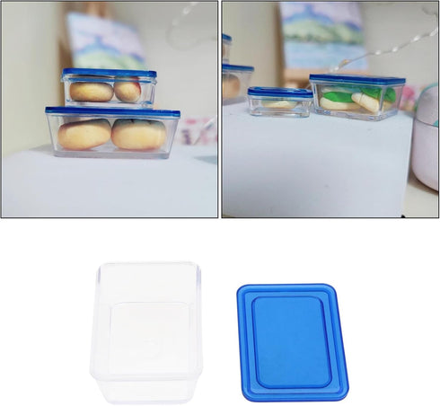 eMagTech 4Pcs Dollhouse Food Storage Box, 1/6 1/12 Scale Bento Box Mini Fresh Box for DIY Making in Blue
