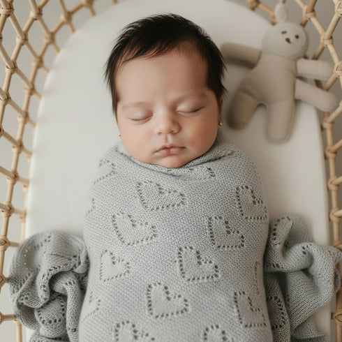 100% Heirloom Knit Heart Receiving Unisex Blanket for Boys and Girls - Luxury Cotton Baby Blanket - Soft Warm Swaddle